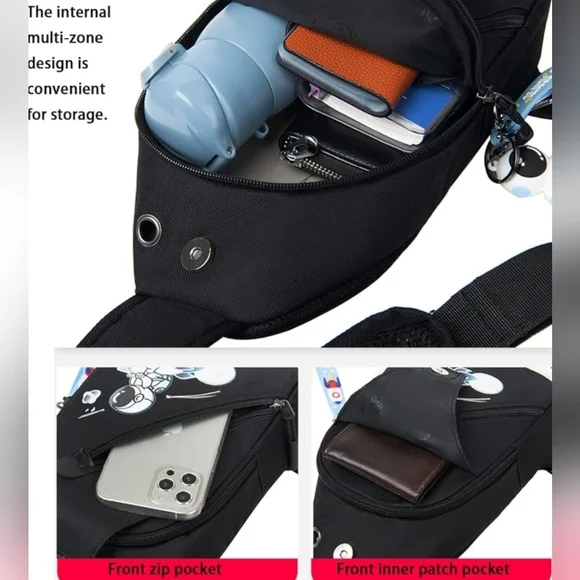 New! Astronaut With Guitar Rocket Black Sling Bag Backpack Kids Cartoon Fun - Picture 5 of 10